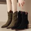 Fashion New Spring Retro Minimalist Suede Low Heel Ankle Boots Chunky Fashionable Versatile Women Comfortable Pointed Short Boots