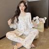 2024 Autumn/Winter Women's Gold Velvet Pajama Set: Long Sleeve & Pants, Palace Princess Style, Indoor/Outdoor Wear