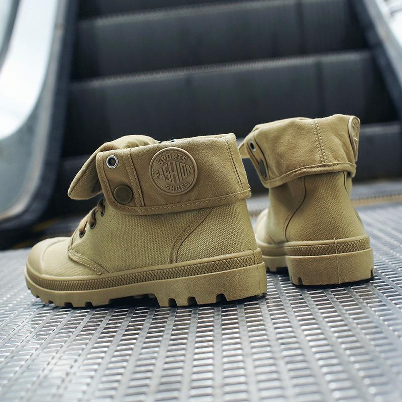Women Mid Cut Canvas Boots Size 35-41 Outdoor Military Style Boots Workwear Shoes Trendy Couple's Sneakers Flat Bottom