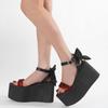 Buckle Strap Women Platform Sandals Retro Lace Patchwork Thick-Soled Big Bow Waterproof Summer Chunky Heeled Sandals