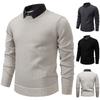 Men's Casual Patchwork Fake Two-piece Knitted Inner Sweater, Men's Warm Lapel Shirt Sweater