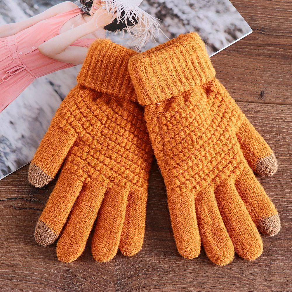 Girls Winter Warm Mittens Knitted Wool Touch Screen Full Finger Women Gloves