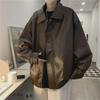 Unisex American Retro Brown PU Leather Motorcycle Jacket - 2024 Spring & Autumn Collection