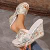Fashion Women's Platform Slippers Vintage Floral Print Peep Toe Wedge Women's High Heels Floral Print Women's Slippers Summer Shoes