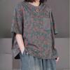 Short-sleeved Women's T-shirt Summer Retro Floral Pocket Thin Loose T-shirt