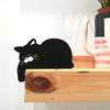 Whimsical Wooden Sleeping Cat Desk Decor, Mini Cartoon Black Cat Silhouette, Handmade Craft Art for Home Office Display