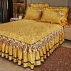 3PCS Lace Quilted Crystal Velvet Bed Skirt Three-piece Set for Autumn and Winter Warmth Coral Fleece Bed Cover Thickened Fleece Bed Cover