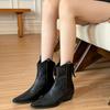 Retro and Old, Short Boots Women's New Martin Boots V-mouth Bare Boots Pointed Brown Thick Heel Western Cowboy Boots