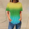 Summer Round Neck 3D Gradient Glitter Print Top Fashionable Casual Short Sleeved Women's T-shirts