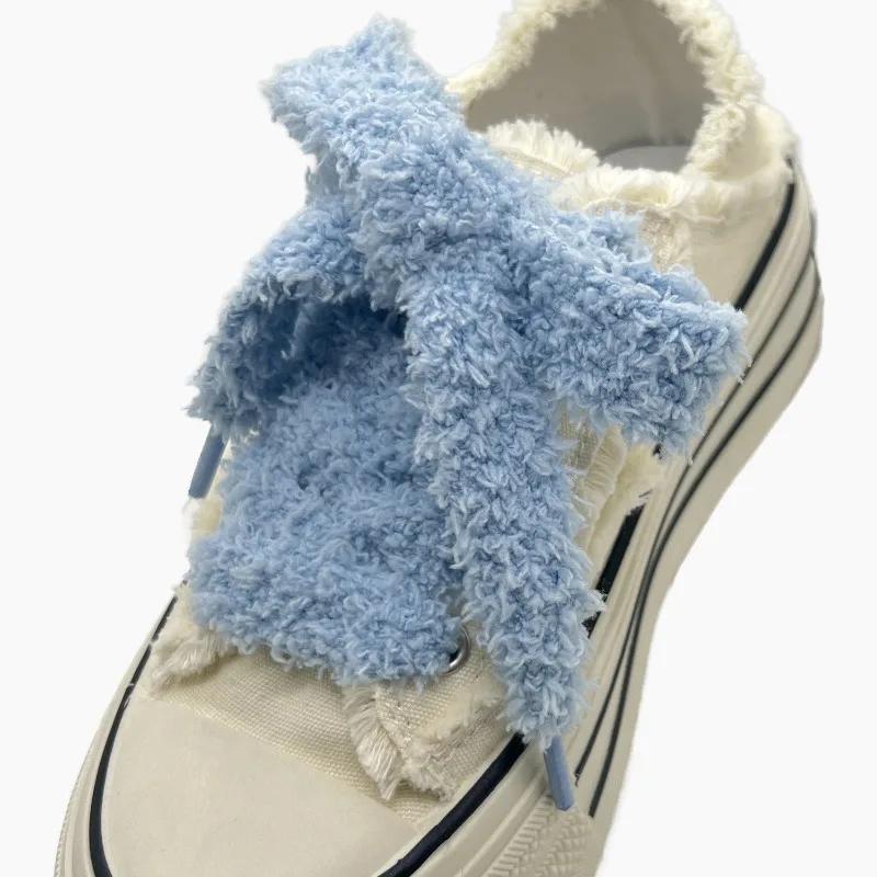 Women Casual Canvas White Flat Shoes Laces Strings Accessories 2.2cm Width 1 Pair Cute Plush Sneakers Shoelaces Men