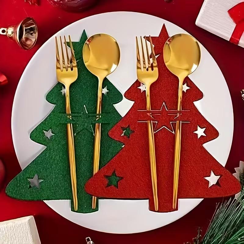 1-20PCS Christmas Tableware Set - Felt Silverware Pockets with StarDesign for Holiday PartiesChristmas Table Decor CutleryHolder