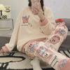 Women's Cozy Japanese Cartoon Flannel Pajamas - Autumn/Winter Round Neck Long Sleeve Homewear Set