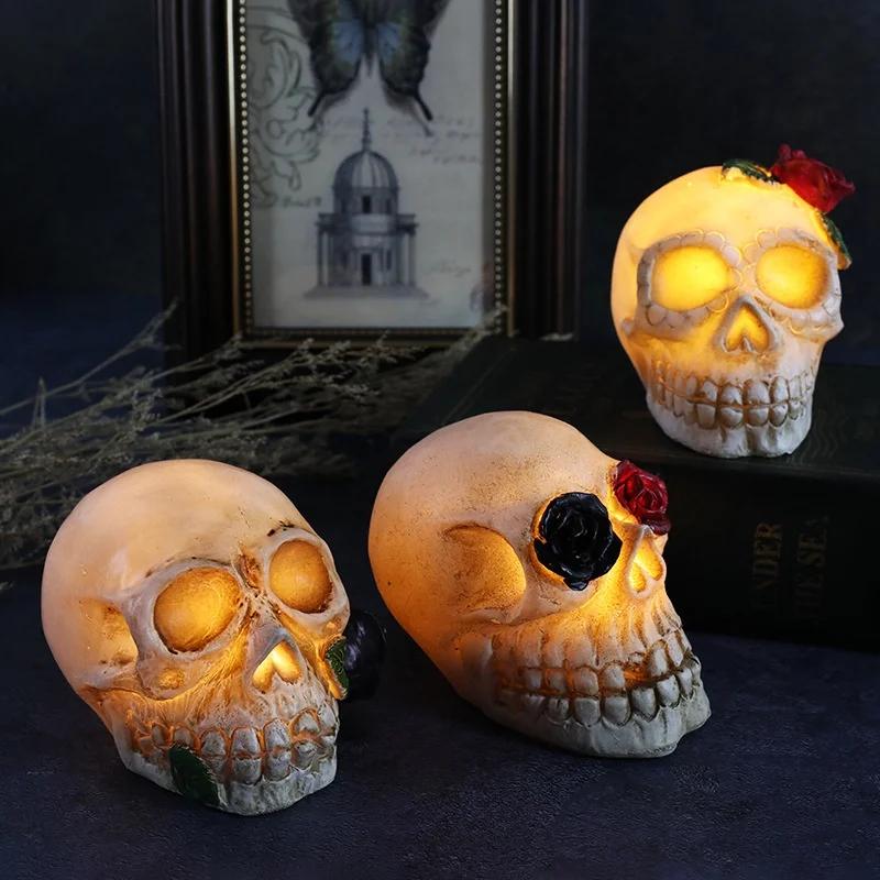 New Halloween Dress Up Props Skull Head Luminous Resin Skull Head Props Bar Dress Up Props