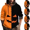 Halloween Printed Hooded Men's Oversized Drawstring Button Hoodie