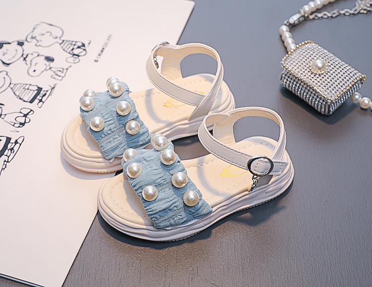 Girls Thick Soled Sandals Kids Summer Pearl Shoes Elegant Party Princess Open-toe Flats Casual Fashion Children's Beach Sandals