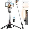 Stable Selfie Stick Tripod with Fill Light, 44 Inch Extendable Selfie Stick with Wireless Remote and Tripod Stand 360 Rotation
