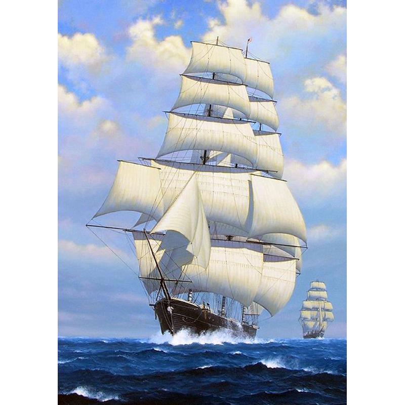 DIY 5D Diamond Painting Sailboat Diamond Embroidery Ship Cross Stitch Full Round Round Drill Mosaic Manual Art Gift Home Decor