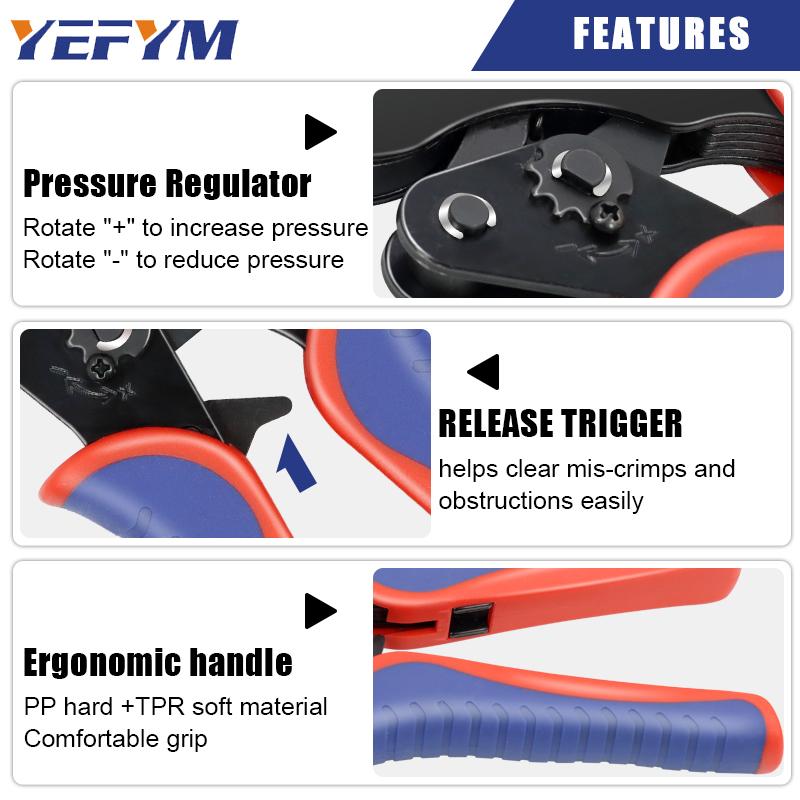 Ferrule Crimping Tool YE 16-6 0.08-16mm²/30-5AWG Tubular Terminal Mini YEFYM Pliers For Large Size Terminals Electrical Clamps