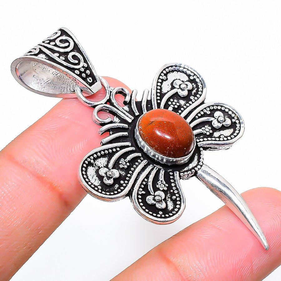 Ювелирный кулон из стерлингового серебра 925 пробы с красным солнечным камнем 2,25 дюйма R8I51