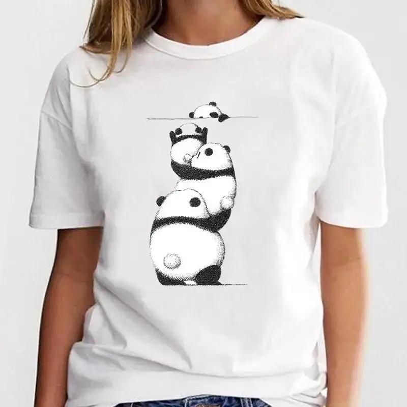 Panda Lovely Print Women T-shirt Cute Cartoon Graphic Print Short Sleeve T Shirt Female Fashion Casual Unisex Clothes Top