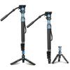 SIRUI Carbon Fiber Camera Monopod with Fluid Video Head Professional Heavy Duty Monopod with Tripod Base for DSLR Cameras Max Load P-424FS 67" VH-10