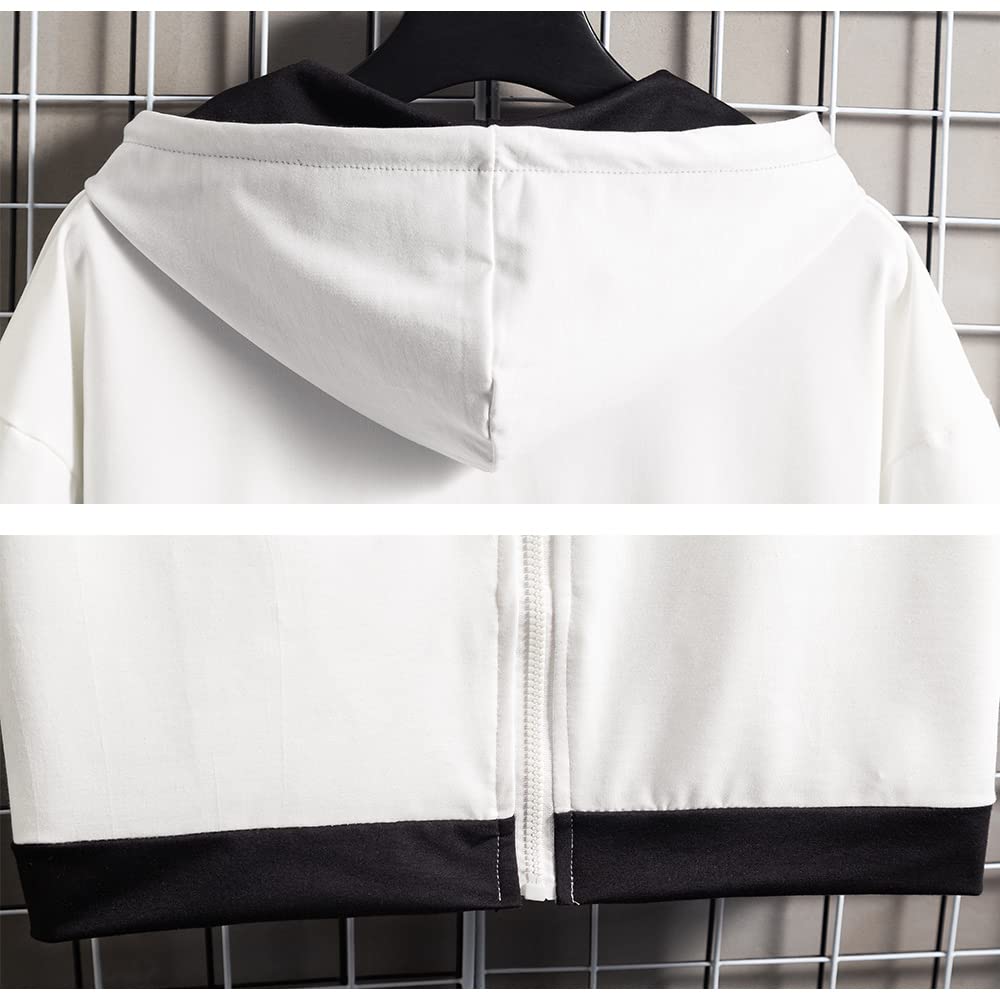 Летний короткий свободный большой на молнии многослойный [foveitaa] Мужская одежда, худи, футболка, рукав, рукав 5/8, посадка, стильный, размер, вверх, простой, модный,