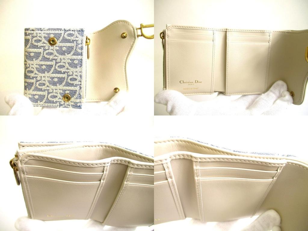 Оригинальный кошелек Christian Dior Cannage светло-голубой трехстворчатый Saddle Lotus #a841 Восстановленный