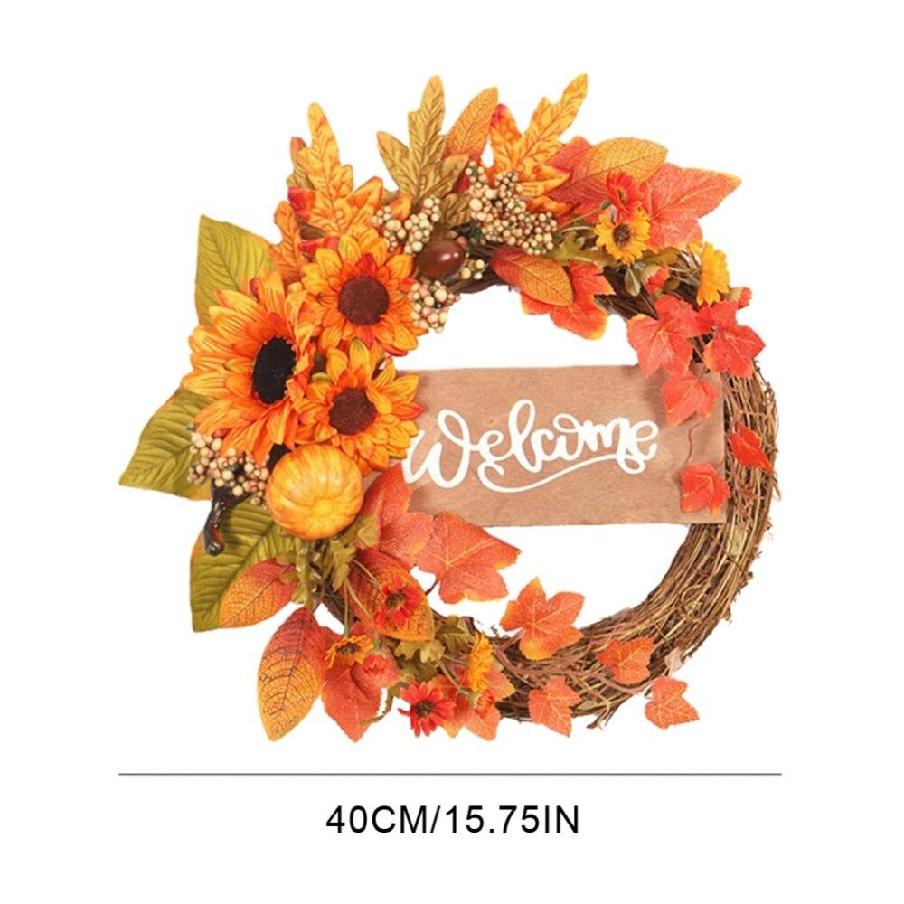 Кленовый лист тыквенный венок реалистичный с ягодами ручной работы искусственный для Хэллоуина Дня благодарения для дома на улице