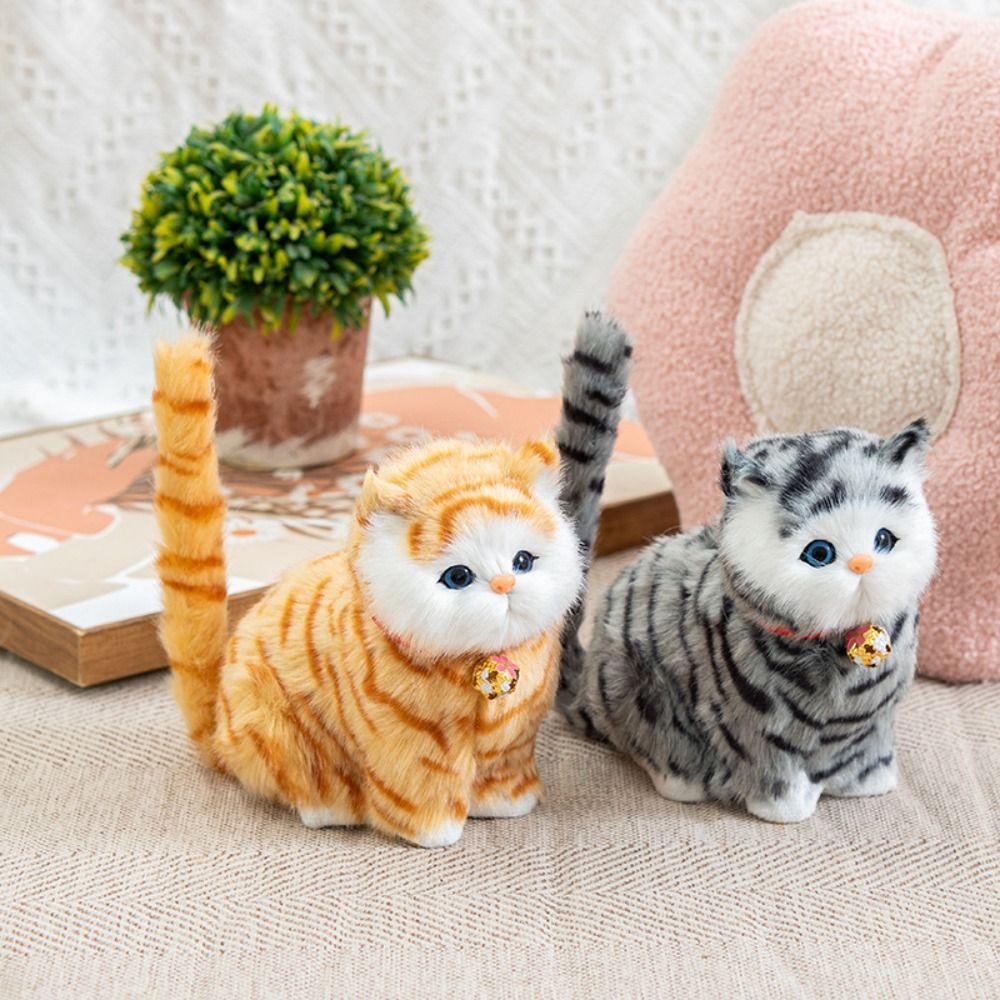 Fluffy Simulation Cat Plush Toy Cute Imitation Cat Plush Doll Plush Cats with Sound Easter Gifts