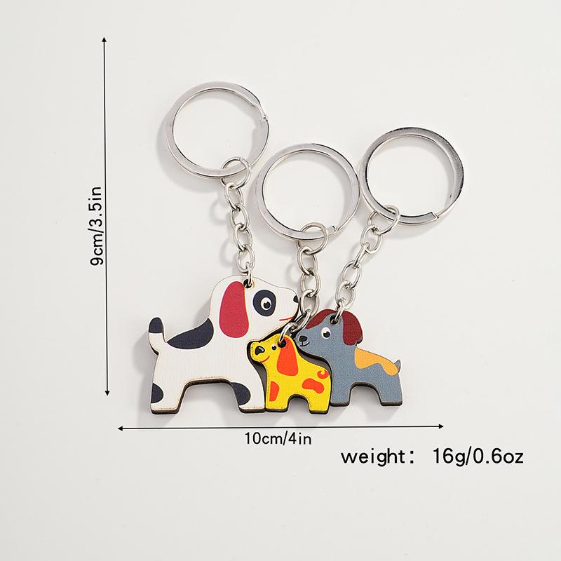 Cute Cartoon Animal Family Trio Wooden Puzzle Keychain Pendant