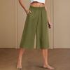 Women Cropped Pants Elastic High Waist Straight Wide Leg Casual Trousers with Pockets Solid Color Loose Fit Pants