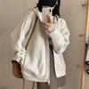 Lazy Wind Hooded Knitted Cardigan Female Fall and Winter Pockets Zipper Loose Outwear Sweater Jacket Comfortable Versatile and Fashionable