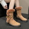 Female Shoes On Sale New Sleeve Women's Boots Winter Round Toe Plush Fleece for Warmth Middle Tube Low Heel Snow Boots