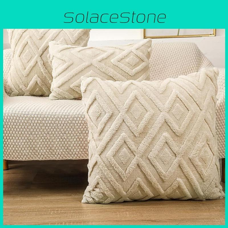 Pillow Geometric Cover Plush Material And Logo Living Room Sofa Home Decor