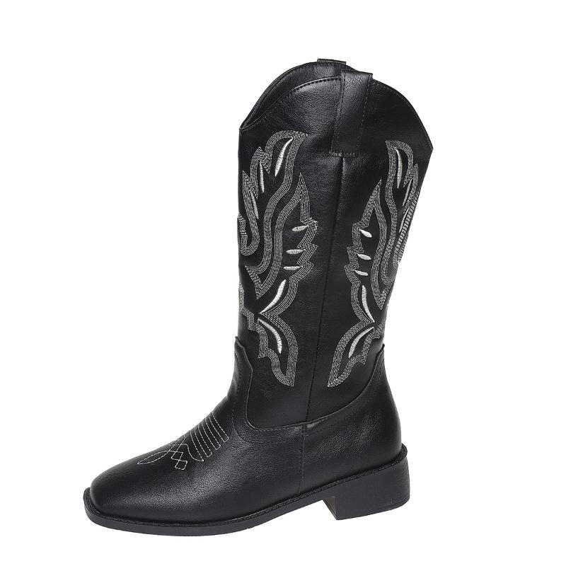 Spring New Mid-tube Women's Boots Cowboy Knight Boots Women's Autumn Long Tube Embroidery Retro Shoes Women Botas Mujer Botines