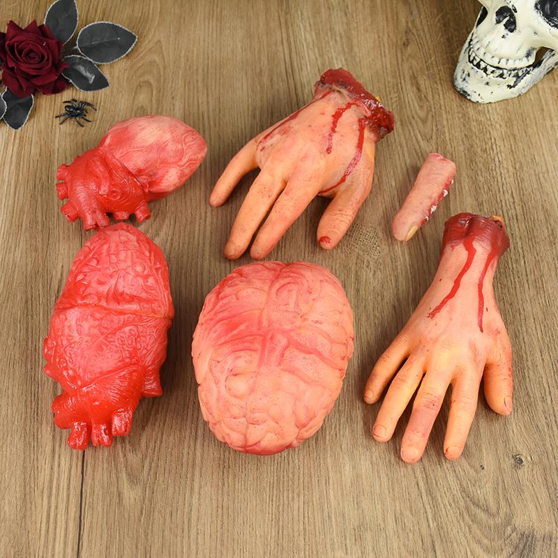 Halloween Horror Props Bloody Hand Haunted House Party Decoration Scary Fake Hand Finger Leg Foot Brain Heart Halloween Supplies