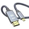 Snowkids Micro HDMI To HDMI Cable Micro HDMI To HDMI 3m (Micro Type D Male - Type A Male) 4K 60Hz Compatible with GoPro7 6 5/Transformer/Yoga Etc.