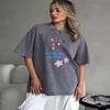 European and American New Fashion Casual Washed Distressed Loose Print T-shirt Top Printed Loose T-shirt