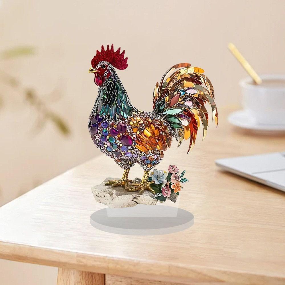 Acrylic Animal Statue Ornament 2D Flat Miniatures Figurine Sculpture Crafts Rooster Ornament Home