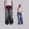Cross Border Fashion Brand Jaded London American Retro Pattern Printed Washed Jeans Hot Girls Wide Leg Pants