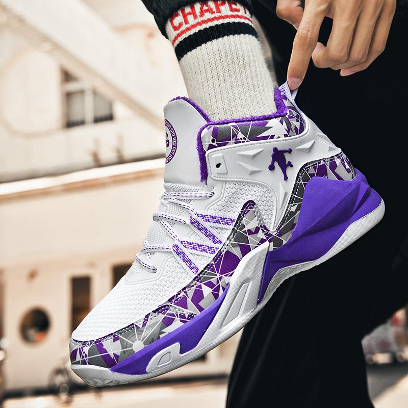 Mandarin Duck Basketball Shoes Flying Woven Mesh Student Sports Shoes High Top Basketball Shoes Cement Boots Flying Line Sneakers