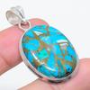 Natural Copper Blue Turquoise 925 Sterling Silver Jewelry Pendant 1.81" b3U76