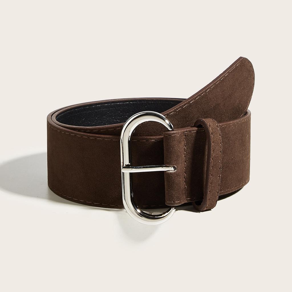 Street Style Retro Solid Color Suede Women Casual Wide Belt For Daily Outfits