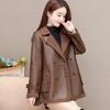 Autumn Winter Women Jacket Thickened Fleece Faux Leather Patchwork Dual-sided Mid Length Plus Size Pockets Double-breasted Notch Collar Overcoat