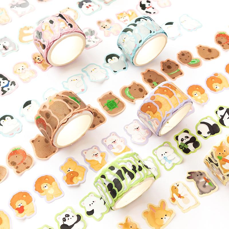 Pre-Cut Animals Washi Tape Set Cute Kawaii Cat Rabbit Panda Dog Penguin Decorative Masking Label Stickers for Arts DIY Crafts