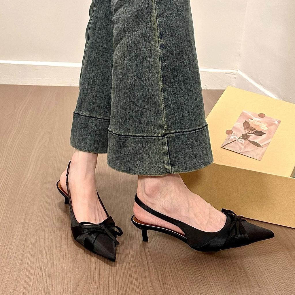 French Pointed Bow Sandals Women's Fashion Temperament Socialite Bag Head Sandals Children's Spring and Summer 2025 New Models