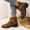 Leopard Suede Ankle Women Chelsea Boots Mid Heels Retro Shoes Designer Winter New Motorcycle Boots Gladiator Mujer Zapatos