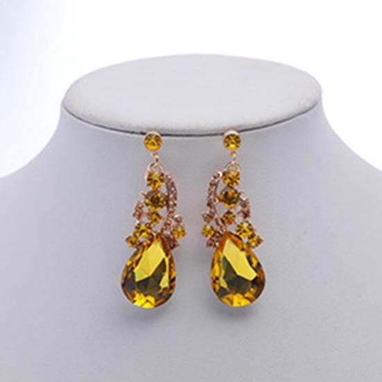 Women Necklace Earrings Set Luxury Symmetric Retro Rhinestone Hollow Out Anti-allergy Hanging