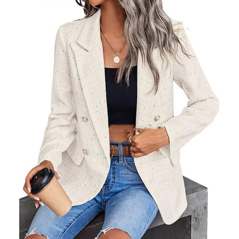 Tweed Women's Blazer Lapel Thin Coat Fashion Casual Top Commuter Single Breasted Long Sleeved Thin Jacket Spring and Autumn