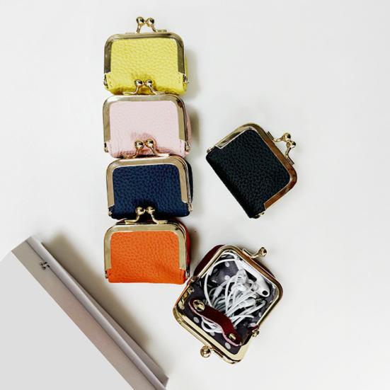Ladies Mini Coin Purse Genuine Leather Wallet Solid Color Kiss Lock Change Pouch Small Storage Bag for Jewelry Keys